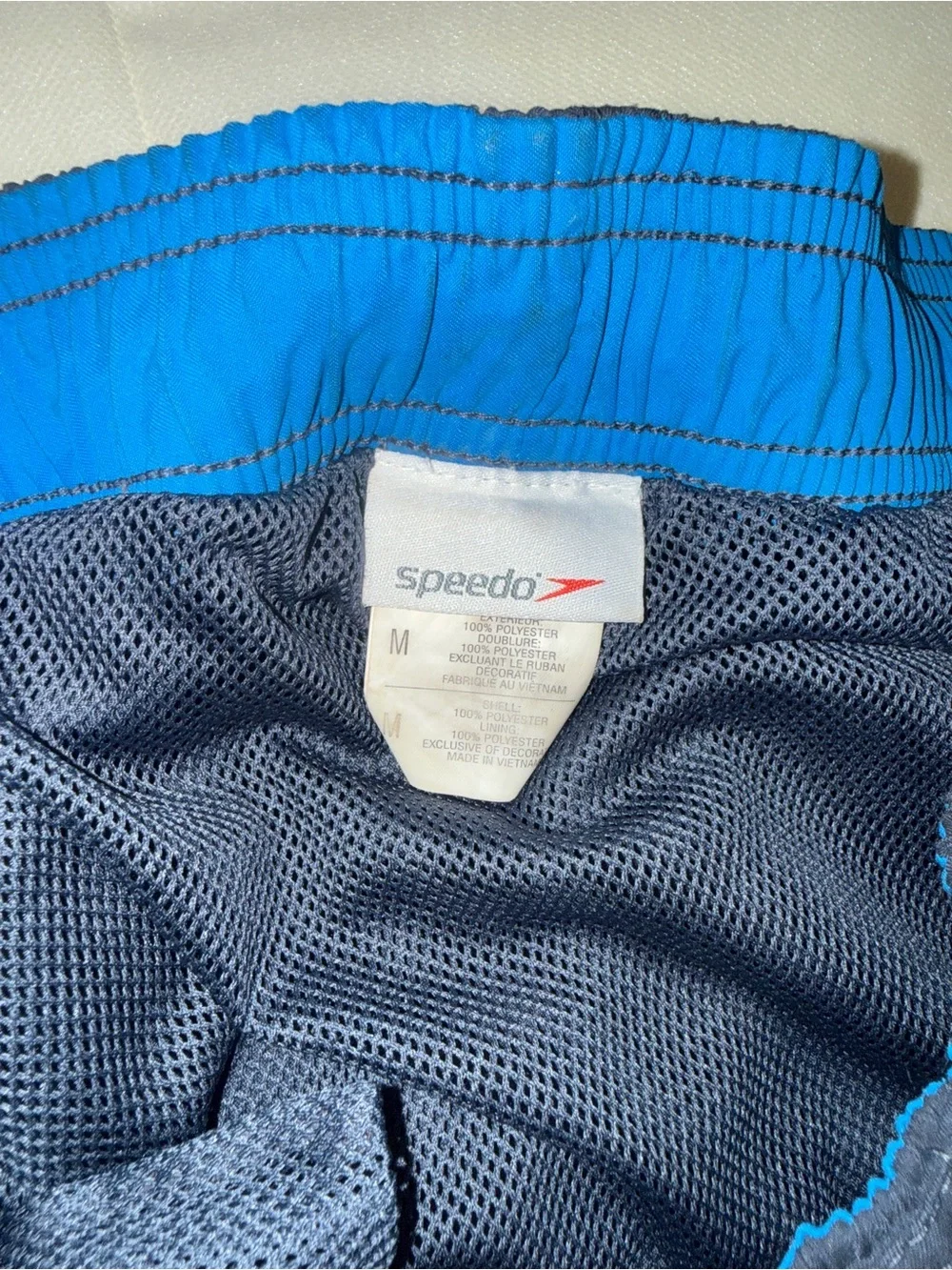 Speedo Men's Navy Swim Trunks with Bright Blue Accents